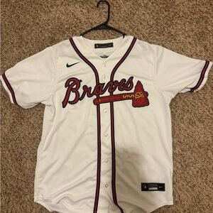 Nike White Braves Baseball Jersey with Red Accents